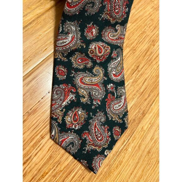 Vintage Liberty of London Tie Paisley challis wool green maroon suit work office - Picture 3 of 5